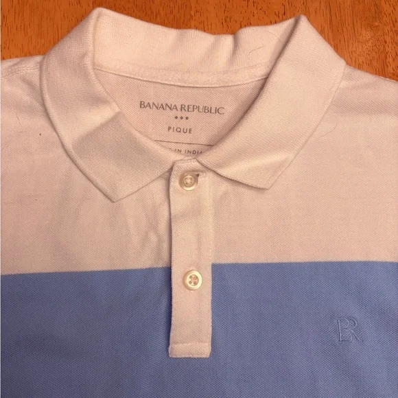 Banana Republic Men’s Polo - White & Light Blue & Navy Colorblock - Picture 2 of 5
